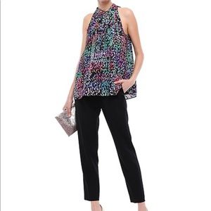 Size medium Kate spade halter top. Jewel tone print on black with gold clip dot.